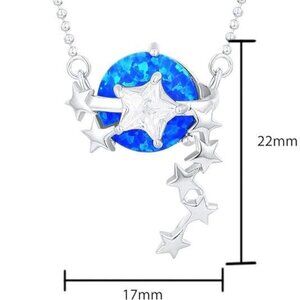 Blue OPAL Necklace Sterling Silver 925 Rhodium with Stars Birthstone September